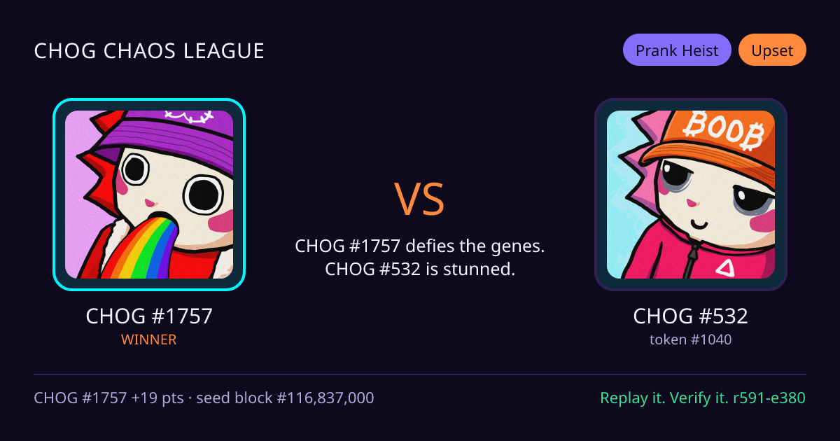 Highlight card: CHOG #1757 versus CHOG #532