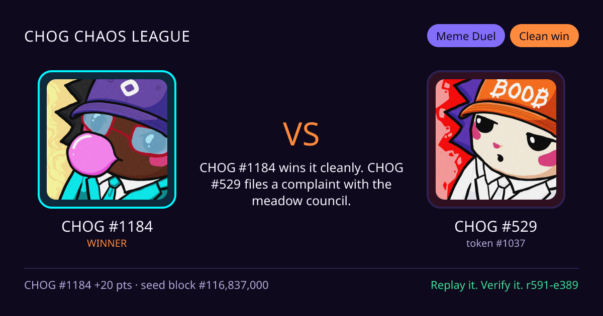 Highlight card: CHOG #1184 versus CHOG #529