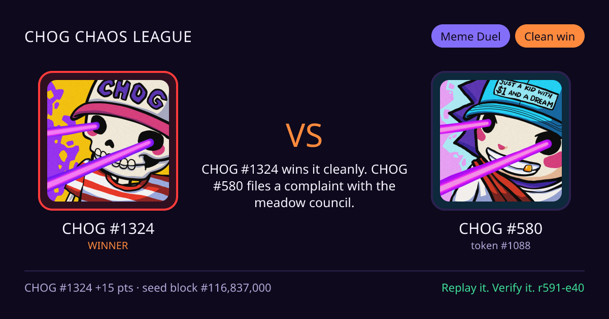 Highlight card: CHOG #1324 versus CHOG #580