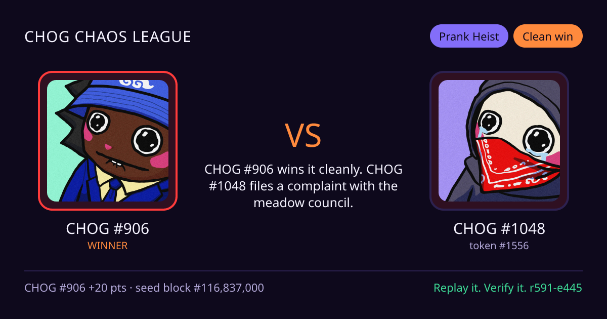 Highlight card: CHOG #906 versus CHOG #1048