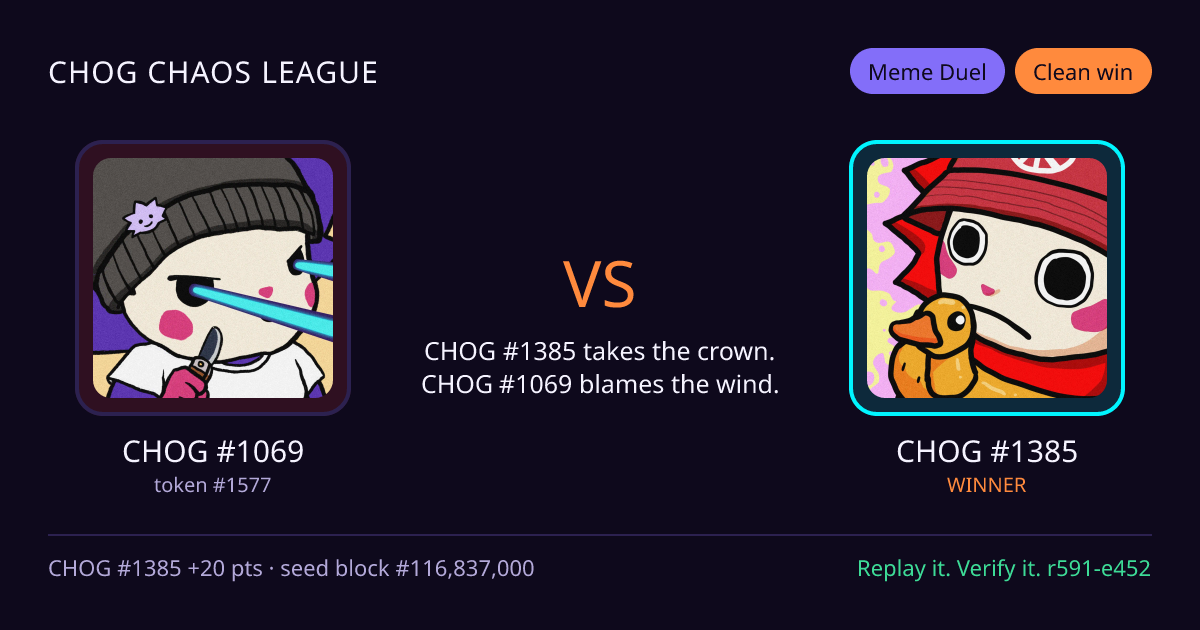 Highlight card: CHOG #1069 versus CHOG #1385