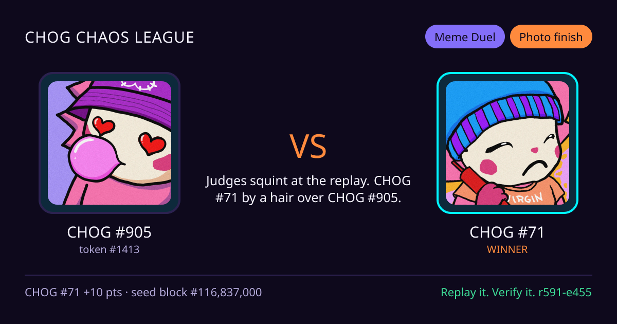 Highlight card: CHOG #905 versus CHOG #71