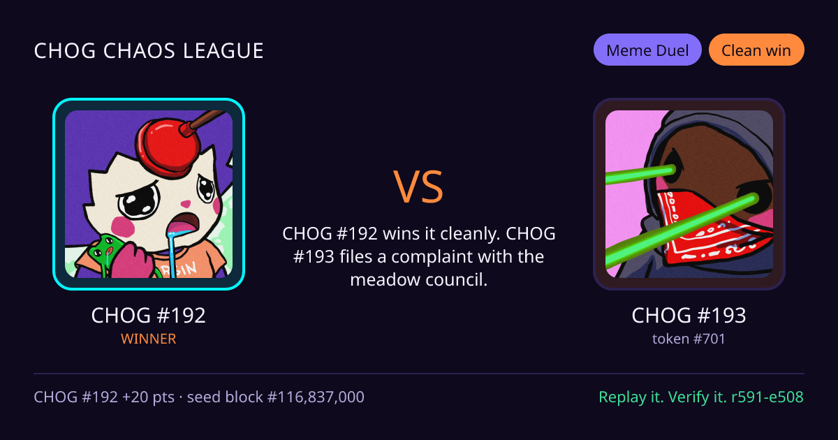 Highlight card: CHOG #192 versus CHOG #193