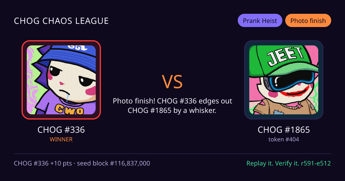 Highlight card: CHOG #336 versus CHOG #1865