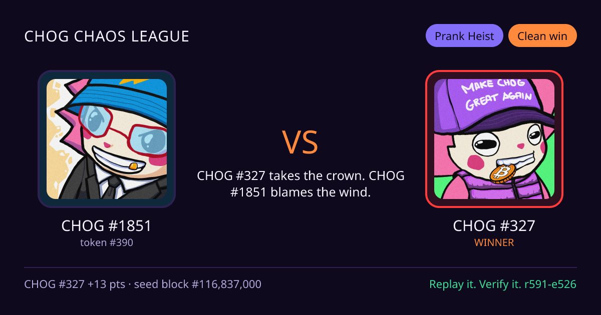 Highlight card: CHOG #1851 versus CHOG #327