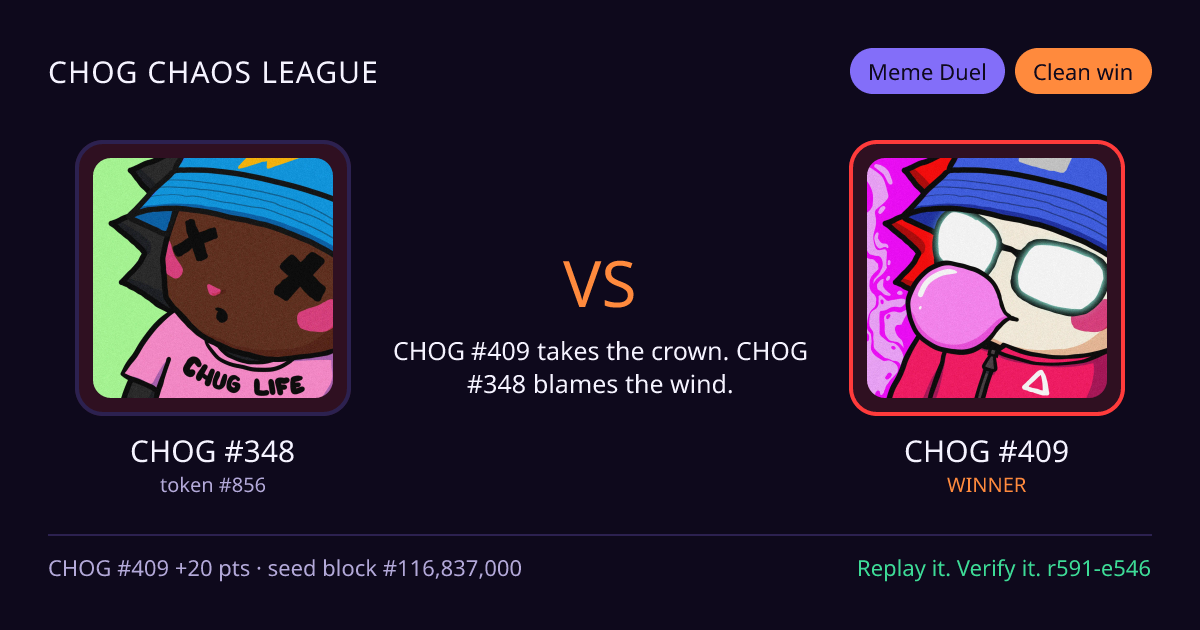 Highlight card: CHOG #348 versus CHOG #409