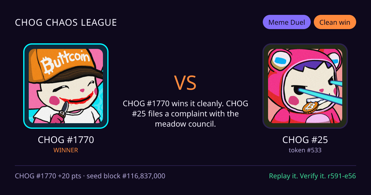 Highlight card: CHOG #1770 versus CHOG #25