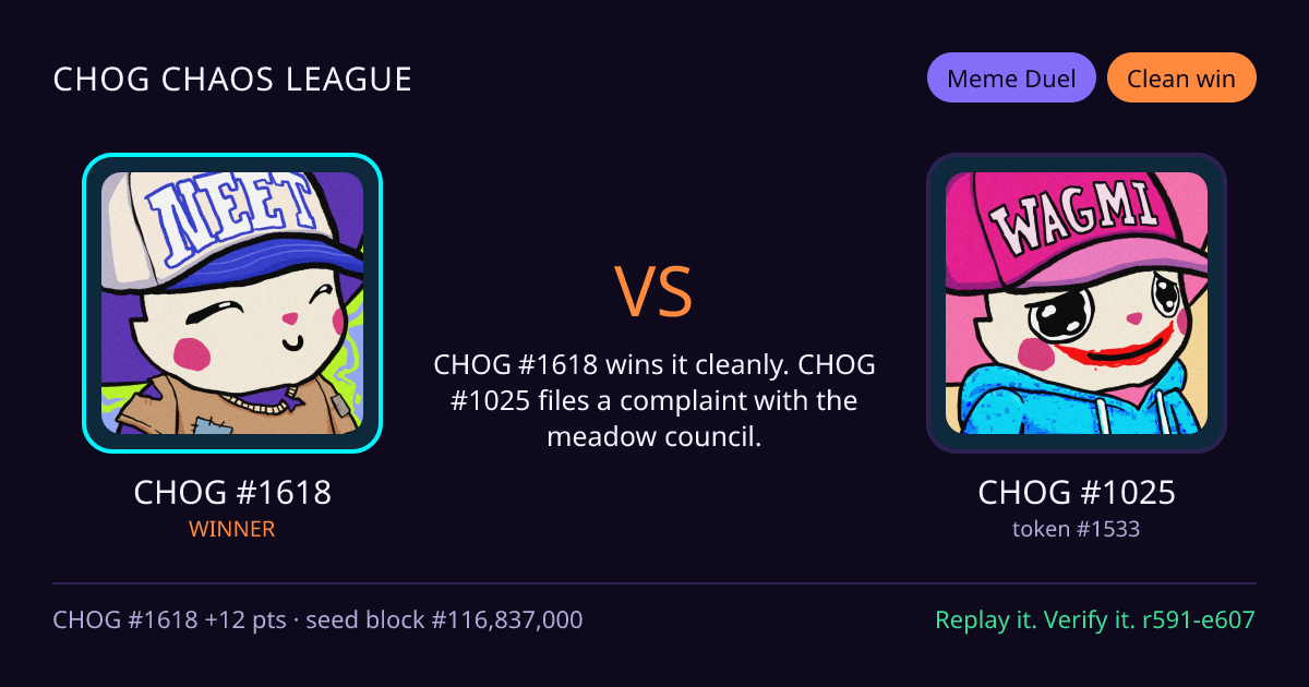 Highlight card: CHOG #1618 versus CHOG #1025