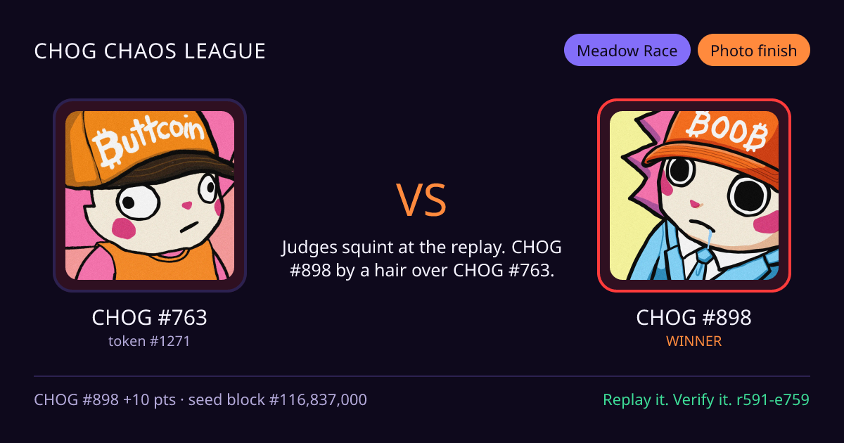 Highlight card: CHOG #763 versus CHOG #898