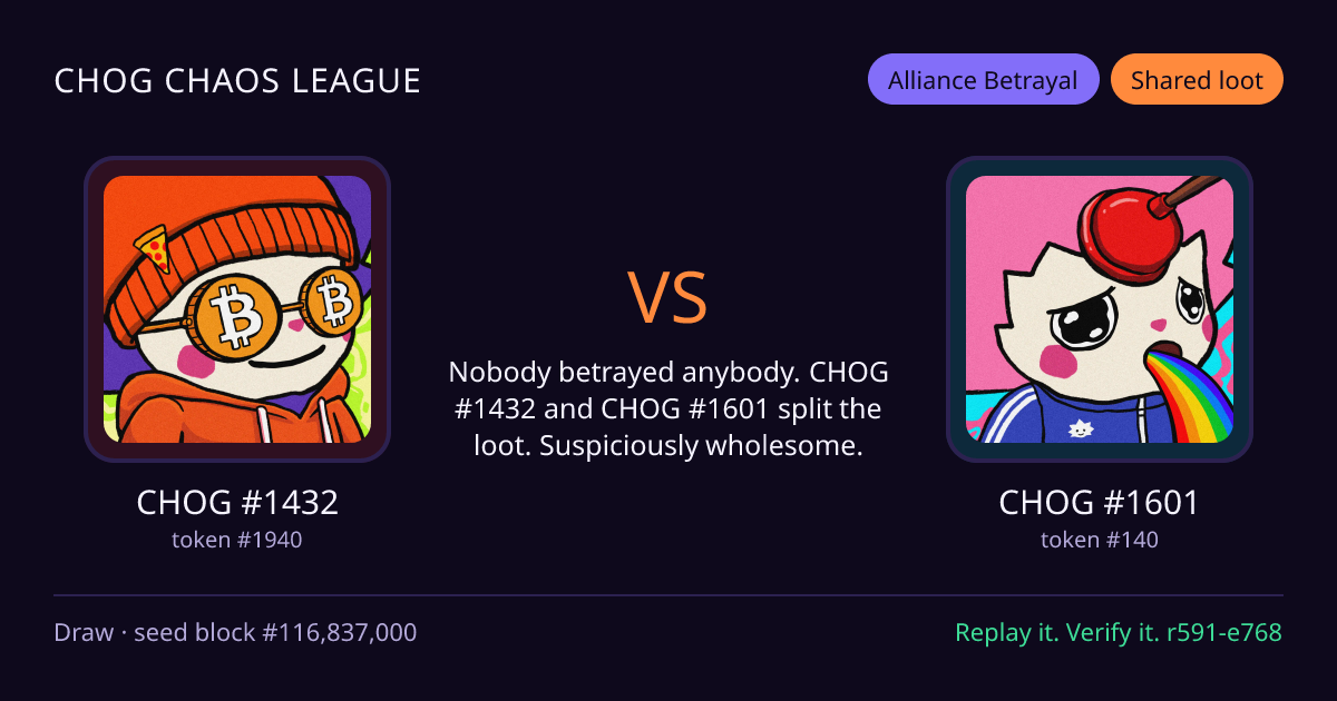 Highlight card: CHOG #1432 versus CHOG #1601