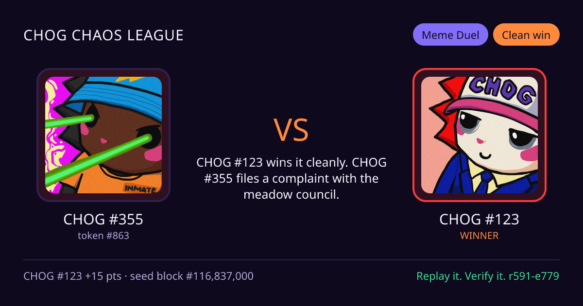 Highlight card: CHOG #355 versus CHOG #123