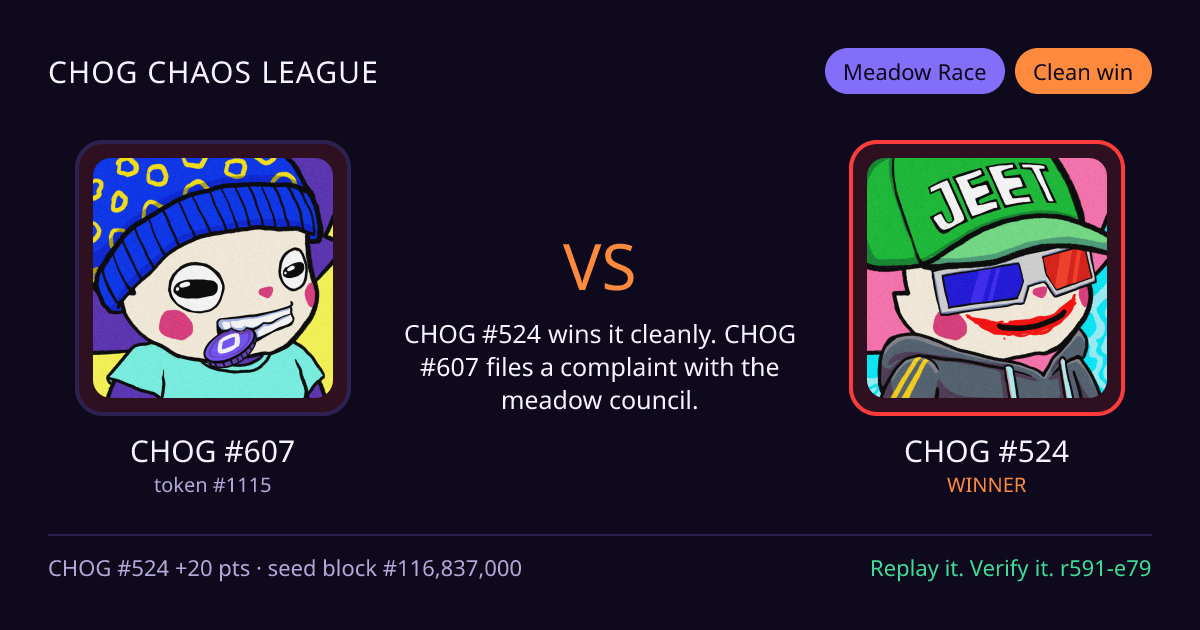 Highlight card: CHOG #607 versus CHOG #524