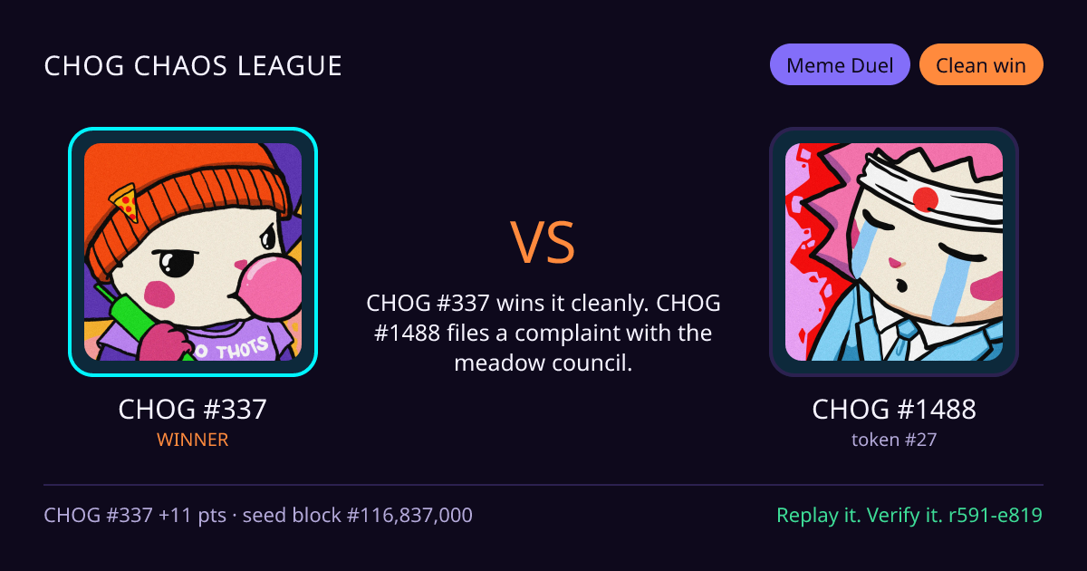Highlight card: CHOG #337 versus CHOG #1488