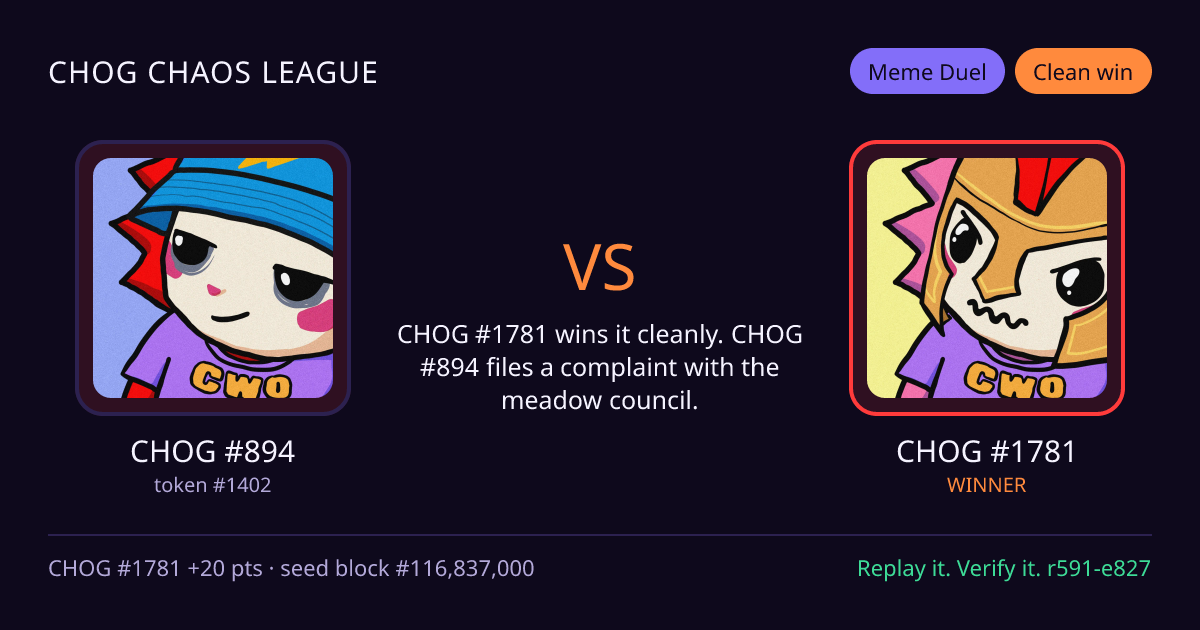 Highlight card: CHOG #894 versus CHOG #1781