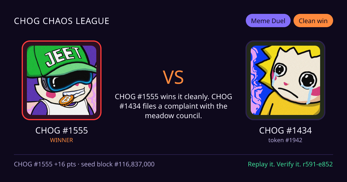 Highlight card: CHOG #1555 versus CHOG #1434