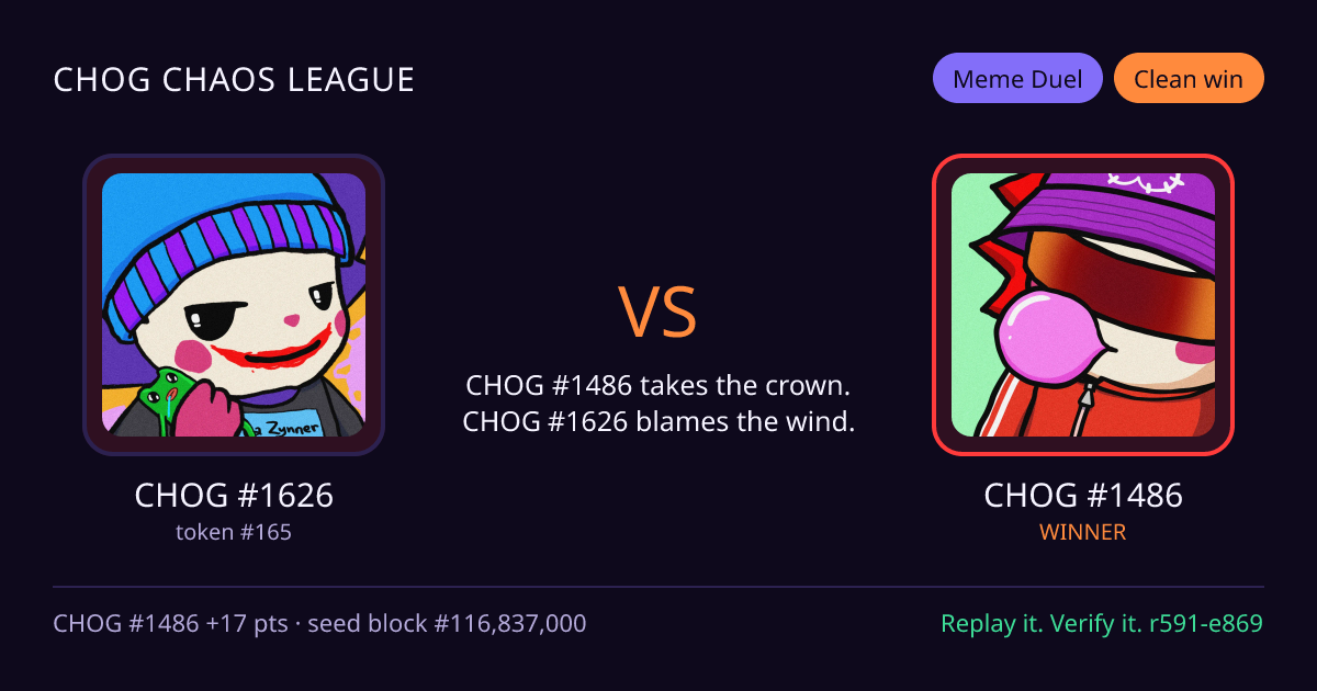 Highlight card: CHOG #1626 versus CHOG #1486