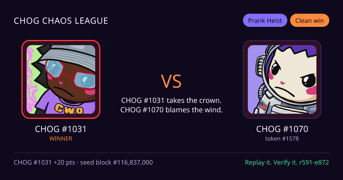 Highlight card: CHOG #1031 versus CHOG #1070