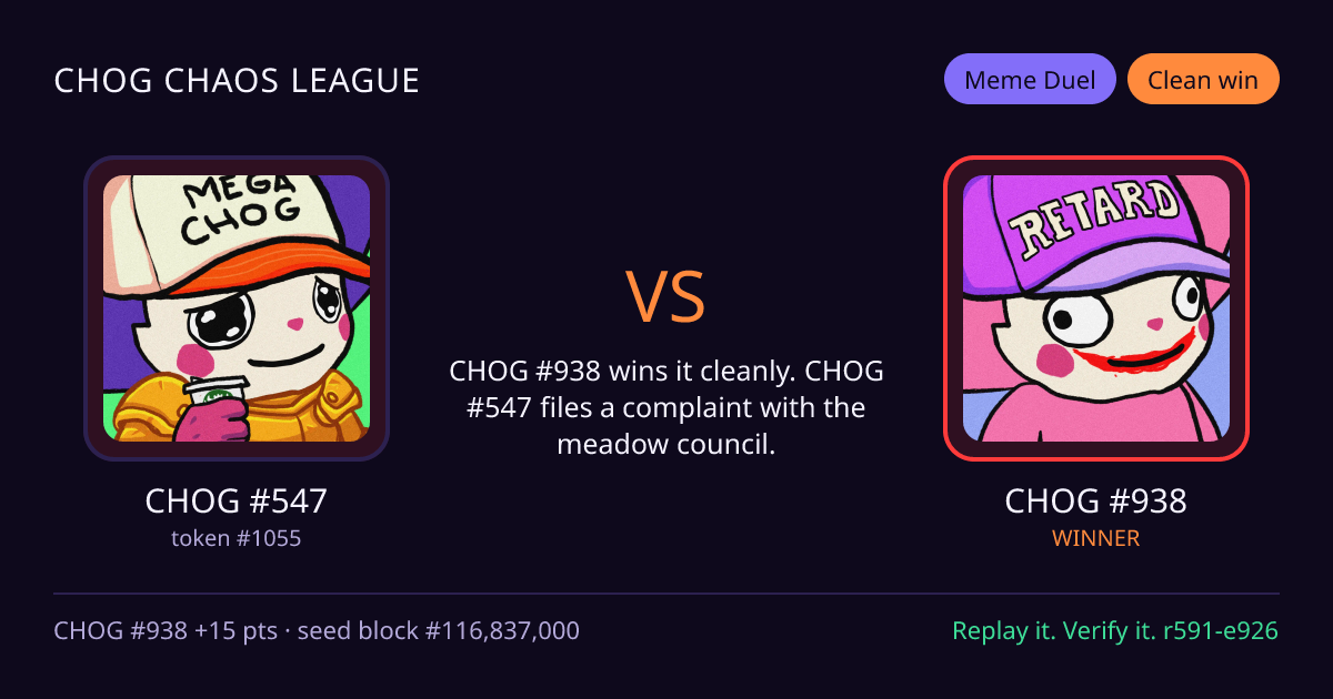 Highlight card: CHOG #547 versus CHOG #938