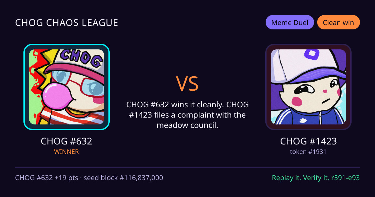 Highlight card: CHOG #632 versus CHOG #1423