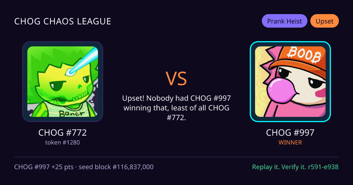 Highlight card: CHOG #772 versus CHOG #997