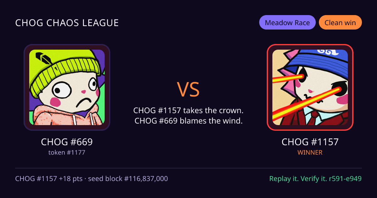 Highlight card: CHOG #669 versus CHOG #1157