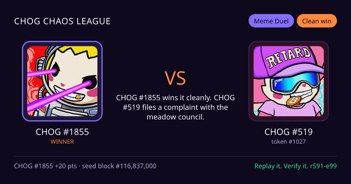 Highlight card: CHOG #1855 versus CHOG #519