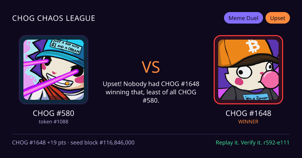 Highlight card: CHOG #580 versus CHOG #1648