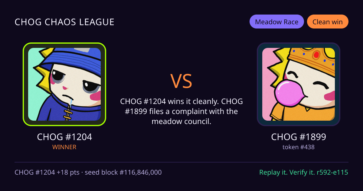 Highlight card: CHOG #1204 versus CHOG #1899