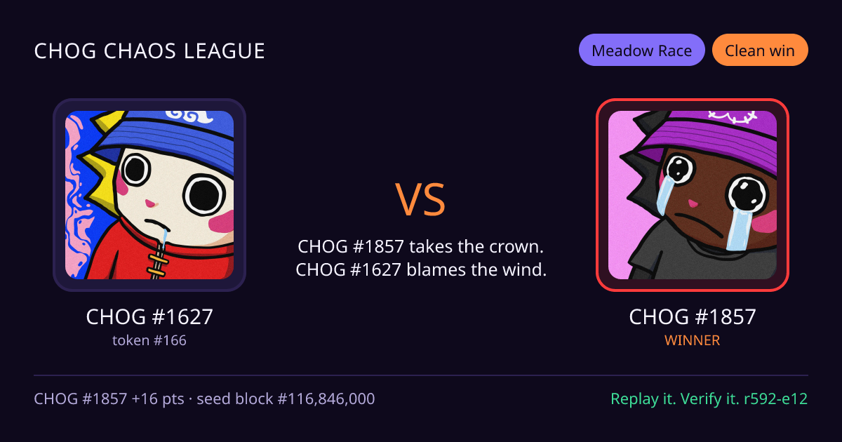 Highlight card: CHOG #1627 versus CHOG #1857