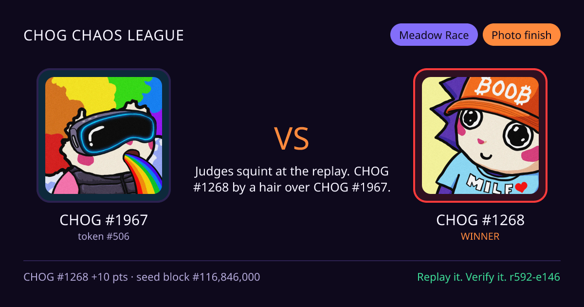 Highlight card: CHOG #1967 versus CHOG #1268