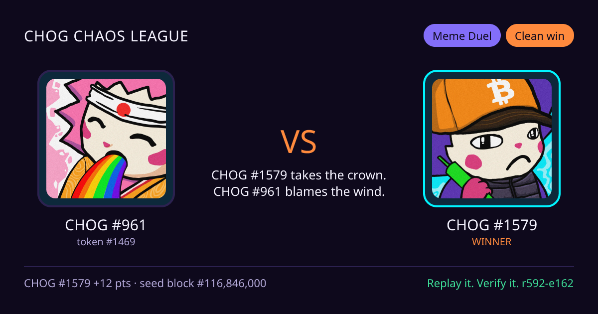 Highlight card: CHOG #961 versus CHOG #1579