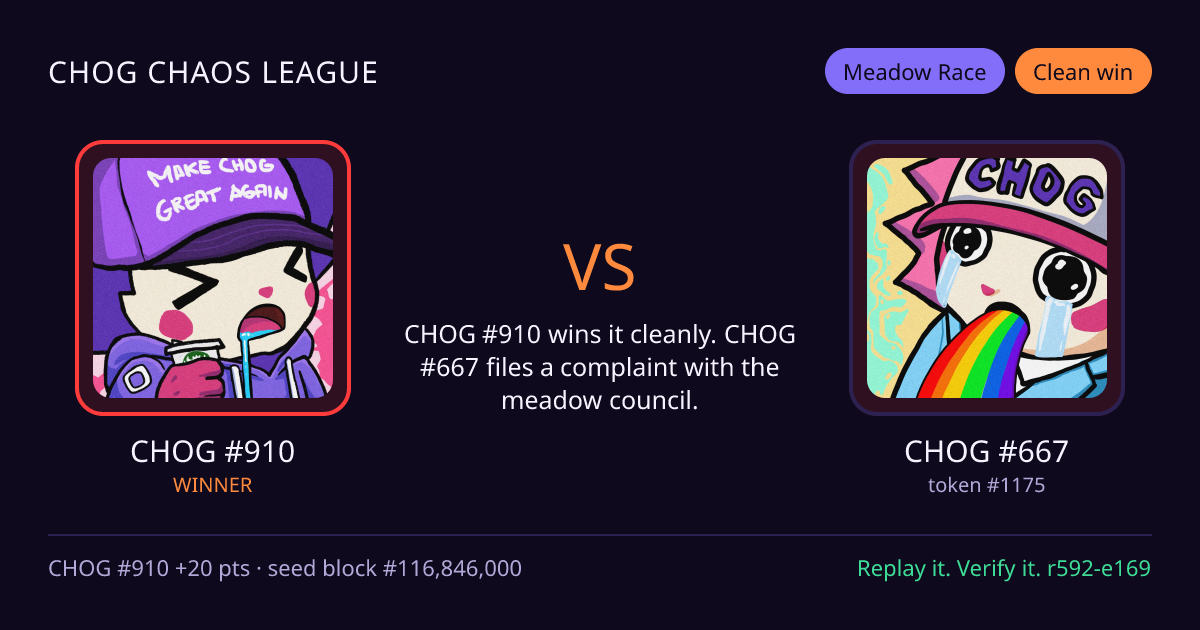 Highlight card: CHOG #910 versus CHOG #667