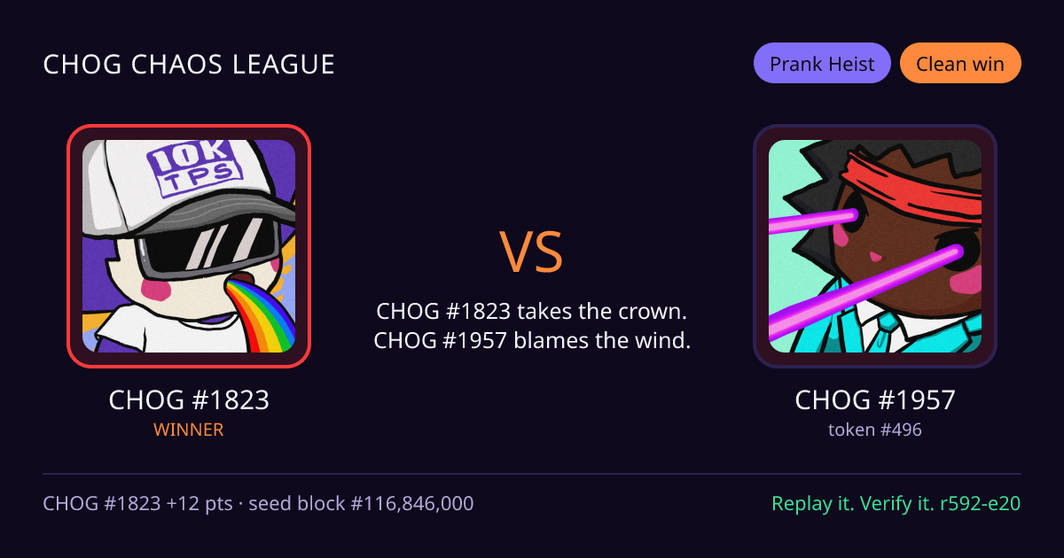 Highlight card: CHOG #1823 versus CHOG #1957