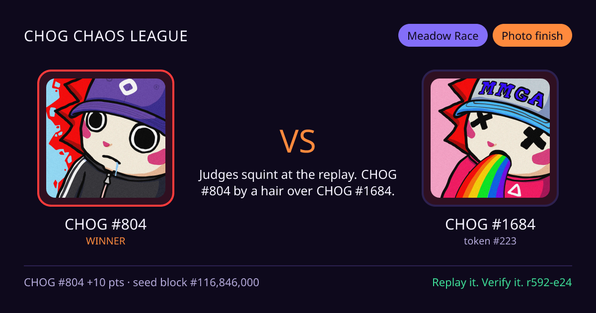 Highlight card: CHOG #804 versus CHOG #1684
