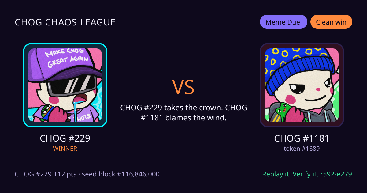 Highlight card: CHOG #229 versus CHOG #1181
