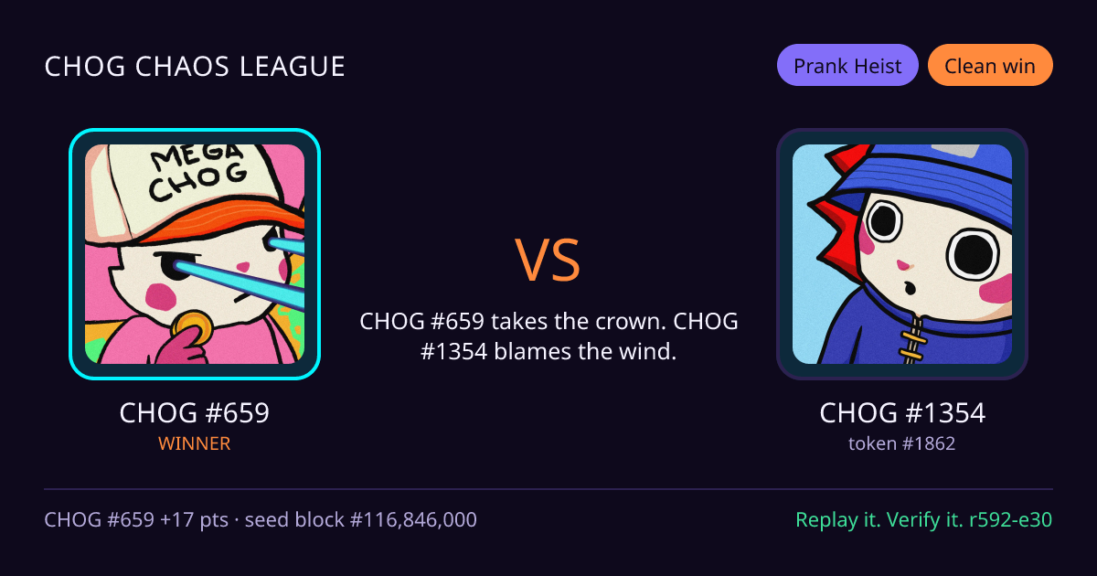 Highlight card: CHOG #659 versus CHOG #1354