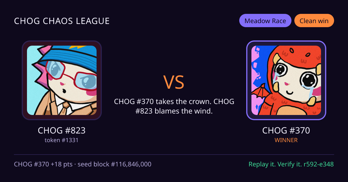 Highlight card: CHOG #823 versus CHOG #370