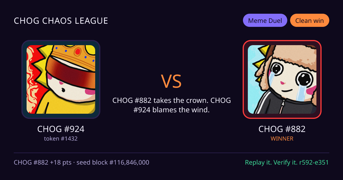 Highlight card: CHOG #924 versus CHOG #882