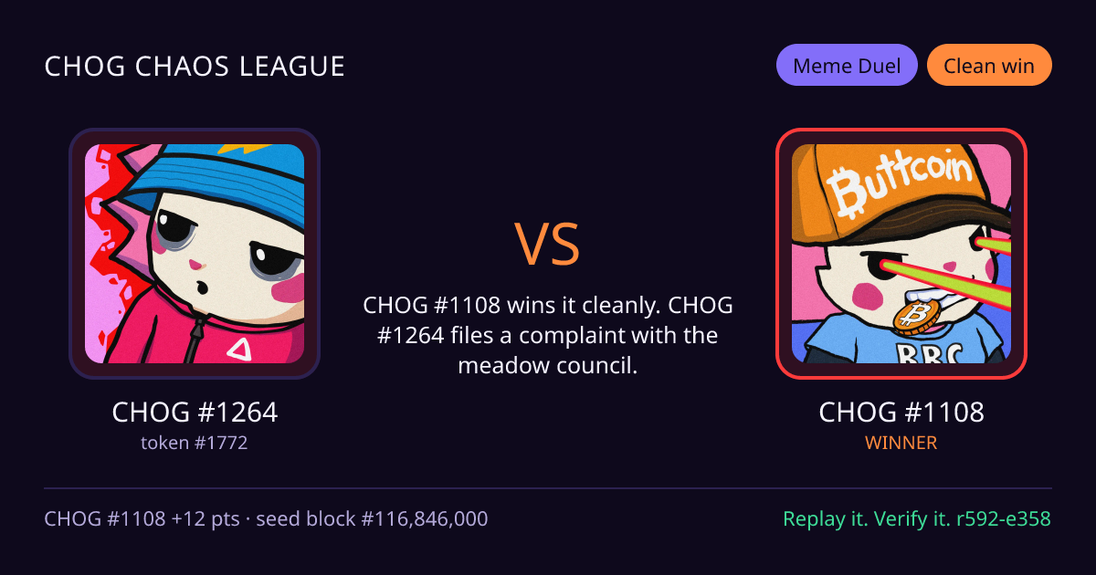 Highlight card: CHOG #1264 versus CHOG #1108