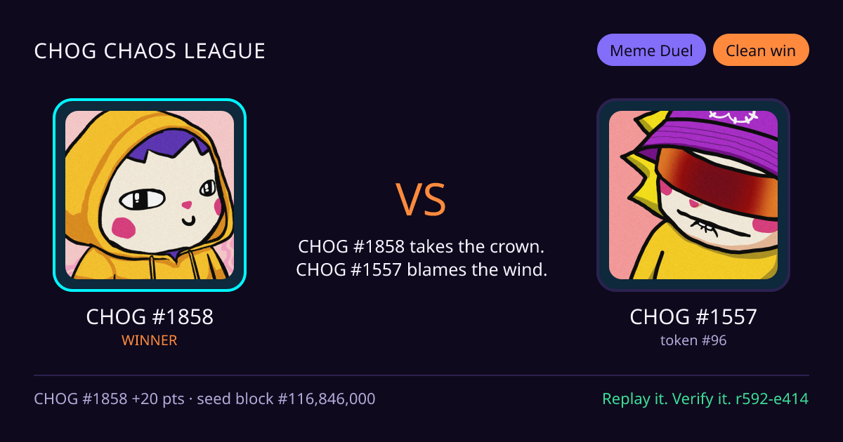 Highlight card: CHOG #1858 versus CHOG #1557