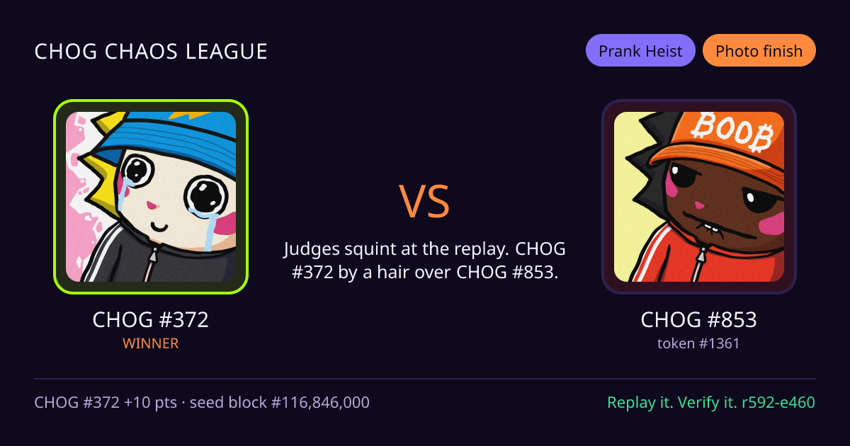 Highlight card: CHOG #372 versus CHOG #853
