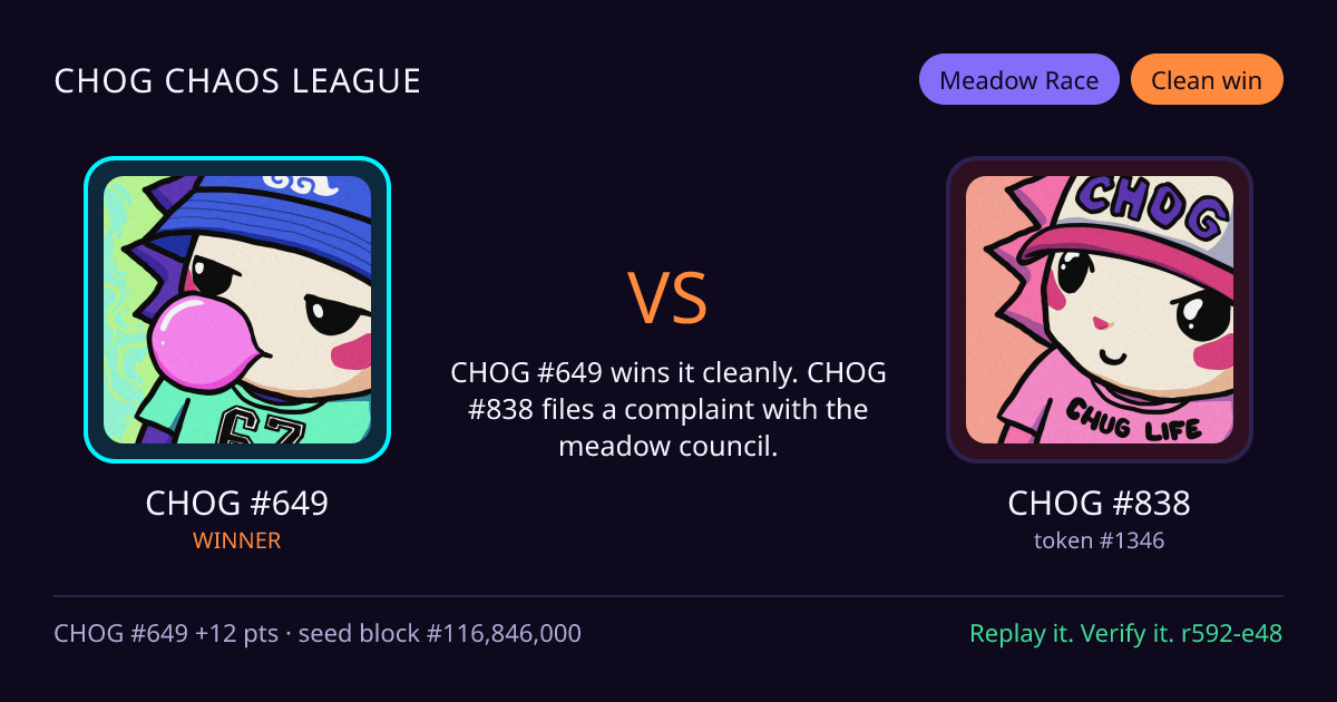 Highlight card: CHOG #649 versus CHOG #838