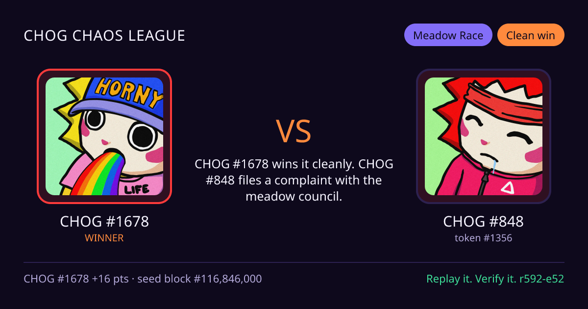 Highlight card: CHOG #1678 versus CHOG #848