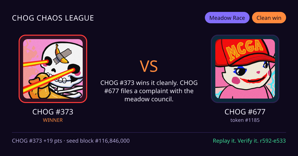 Highlight card: CHOG #373 versus CHOG #677