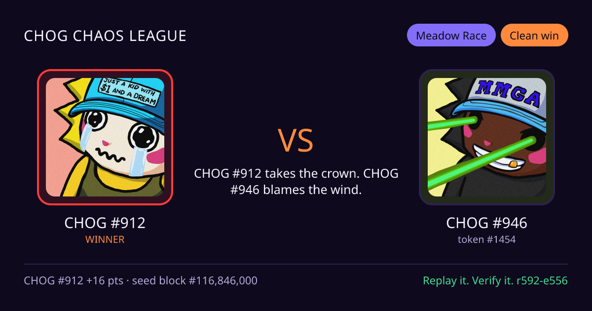 Highlight card: CHOG #912 versus CHOG #946