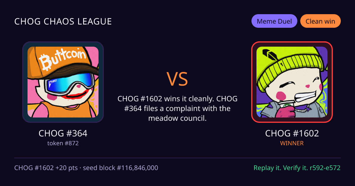 Highlight card: CHOG #364 versus CHOG #1602