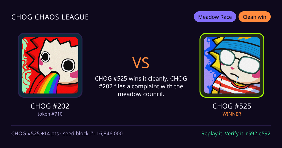 Highlight card: CHOG #202 versus CHOG #525