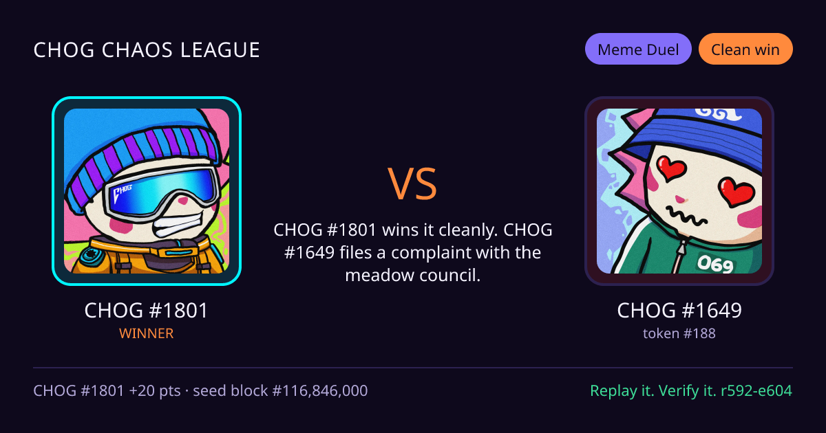 Highlight card: CHOG #1801 versus CHOG #1649