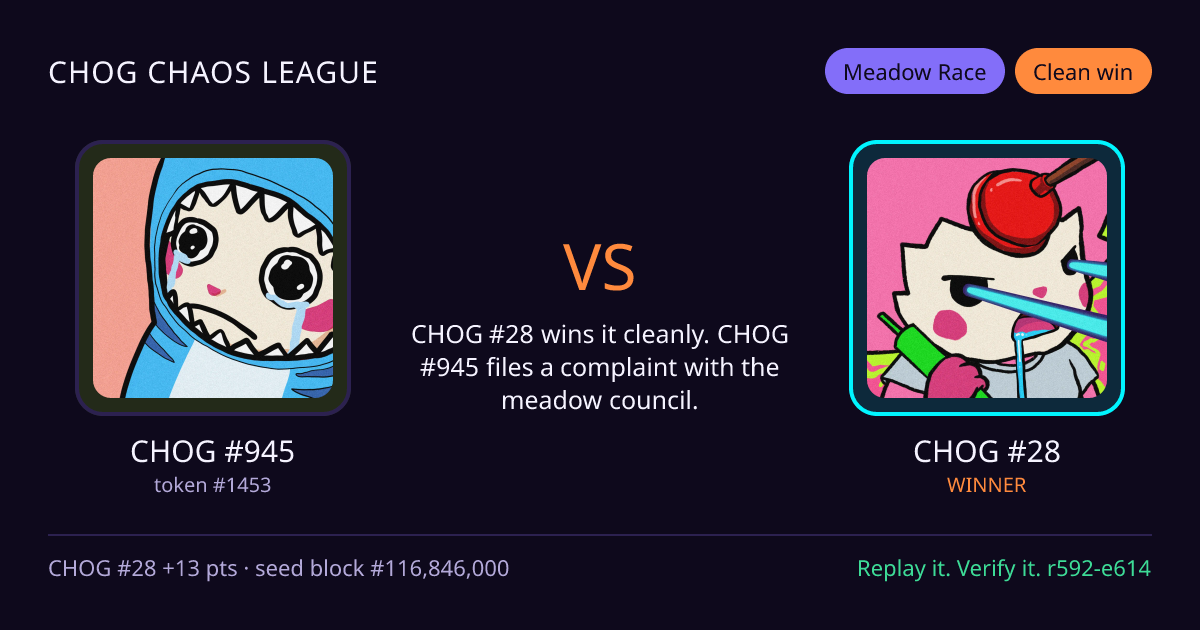 Highlight card: CHOG #945 versus CHOG #28