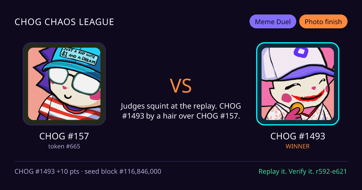 Highlight card: CHOG #157 versus CHOG #1493